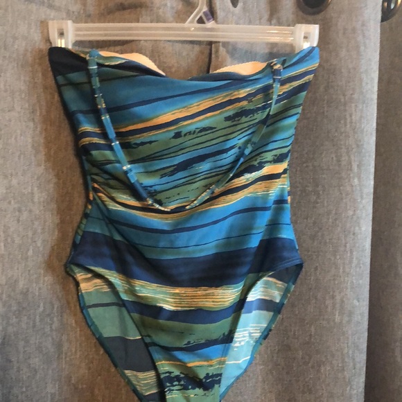 Women’s one piece Y2k blue striped  VTG Hydra swimsuit - Picture 2 of 8